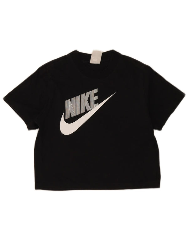 Nike Girls Graphic T-Shirt Top 8-9 Years Small Black Pamuk