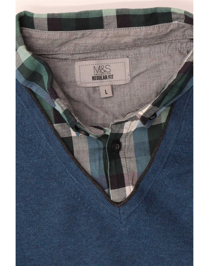 Marks & Spencer muški pulover s polo ovratnikom Regular Fit Large Blue