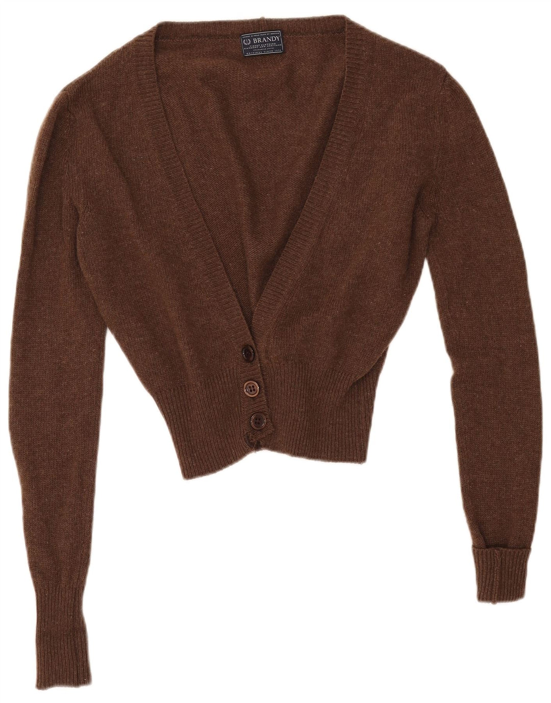 VINTAGE ženski kratki kardigan pulover UK 14 Srednje smeđa janjeća vuna