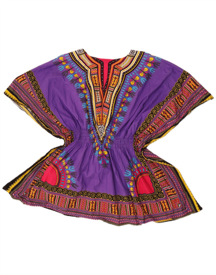 Vintage ženska bluza za plažu Top jedne veličine Ljubičasti geometrijski pamuk