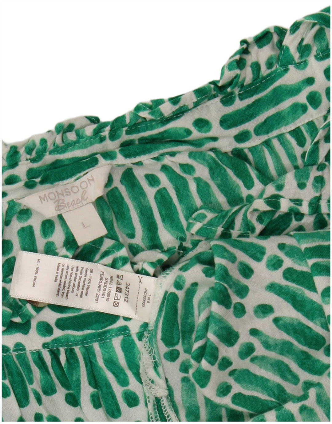 MONSOON Ženska prevelika skraćena košulja bluza UK 16 Velike zelene pruge