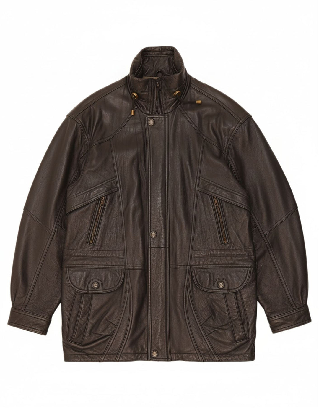 CANDA Mens Loose Fit Leather Jacket UK 36 Small Black Leather