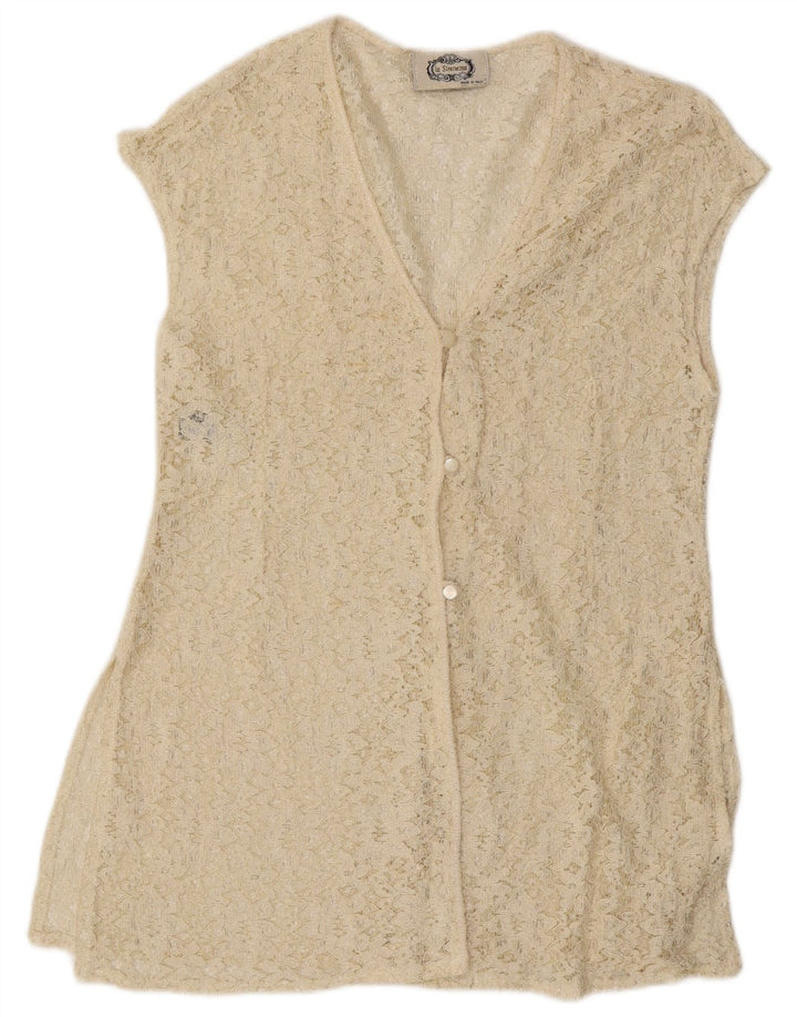 LA SIRENETTA Ženska košulja bez rukava UK 14 Srednje smeđe bijela viskoza