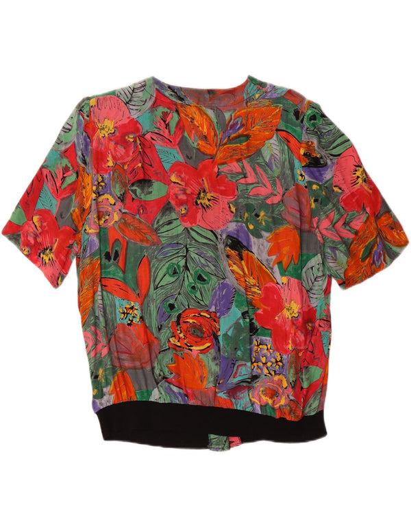 Vintage ženska košulja kratkih rukava UK 14 velikih raznobojnih cvjetnih