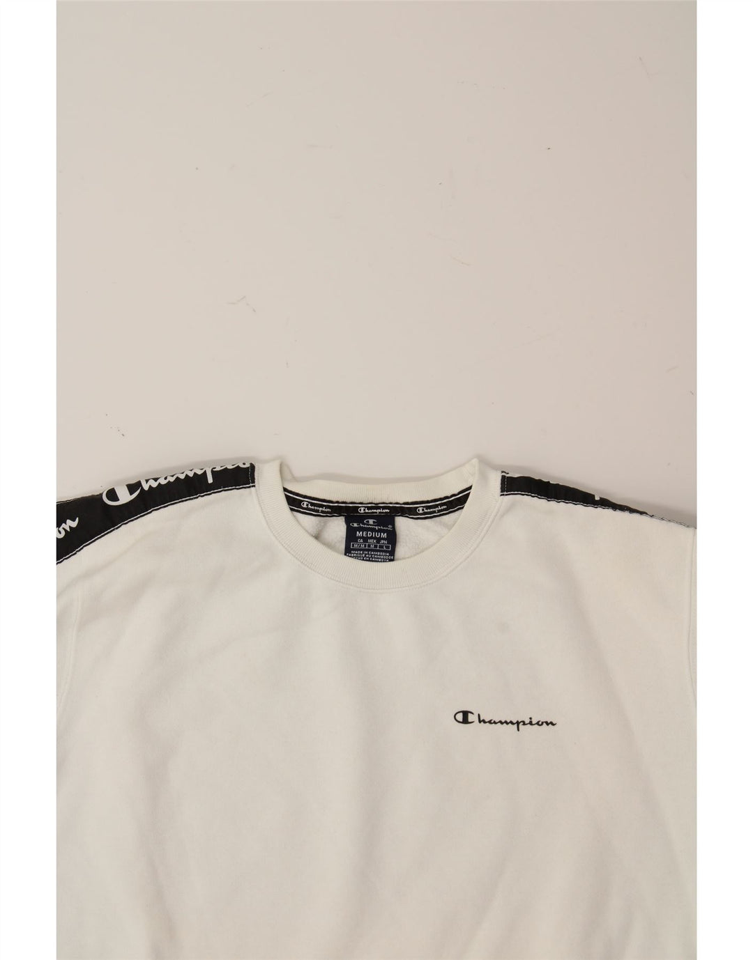 CHAMPION Mens Graphic Sweatshirt Jumper Medium White Colourblock Cotton Vintage Champion and Second-Hand Champion from Messina Hembry 