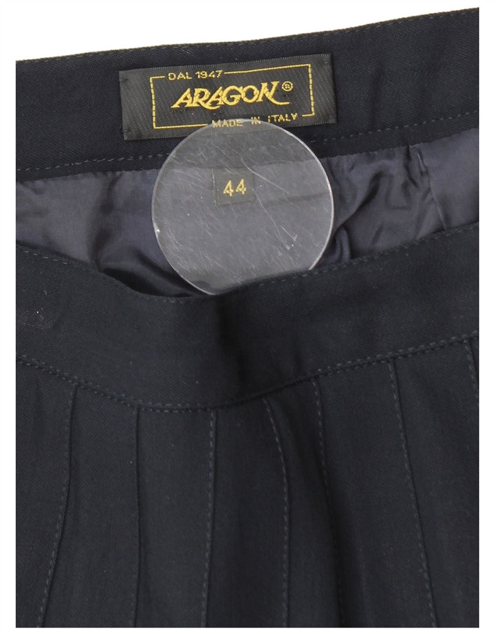 VINTAGE ženska plisirana suknja IT 44 srednje veličine W28 tamnoplava djevičanska vuna