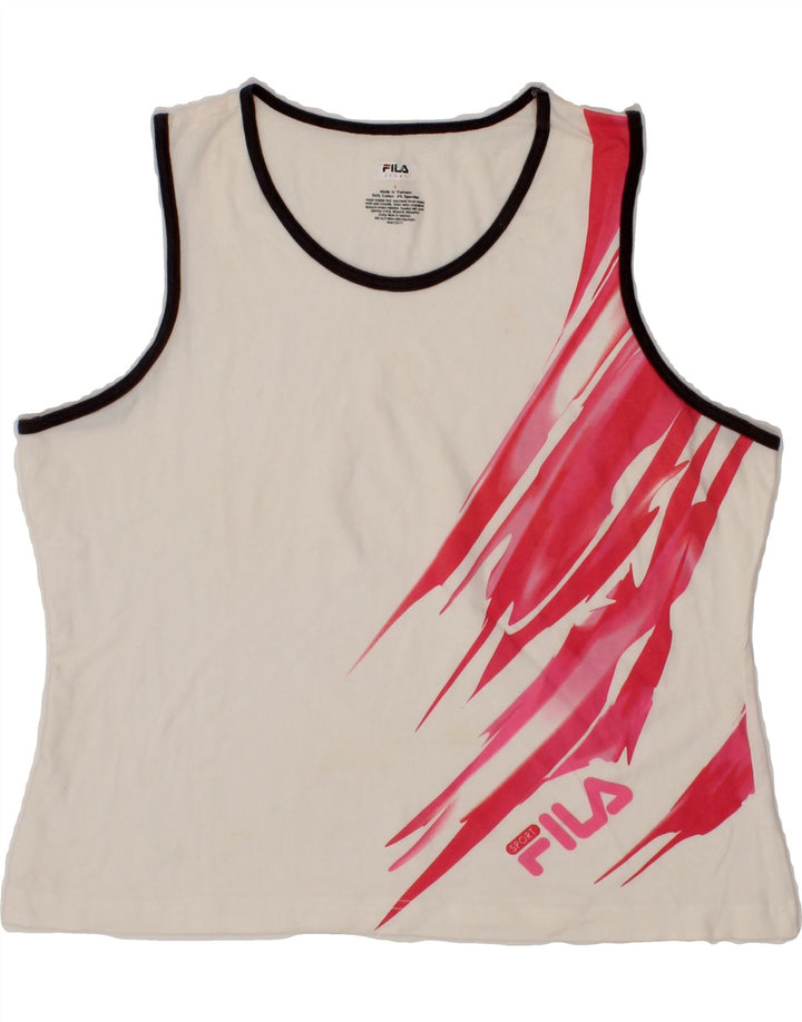 FILA Womens Graphic Vest Top UK 16 Large White Cotton Vintage Fila and Second-Hand Fila from Messina Hembry 