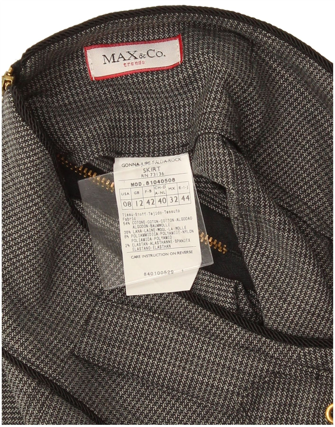 Max & Co. Ženska ravna suknja UK 12 Srednja W32 Sivi pamuk s ptičijim zubima