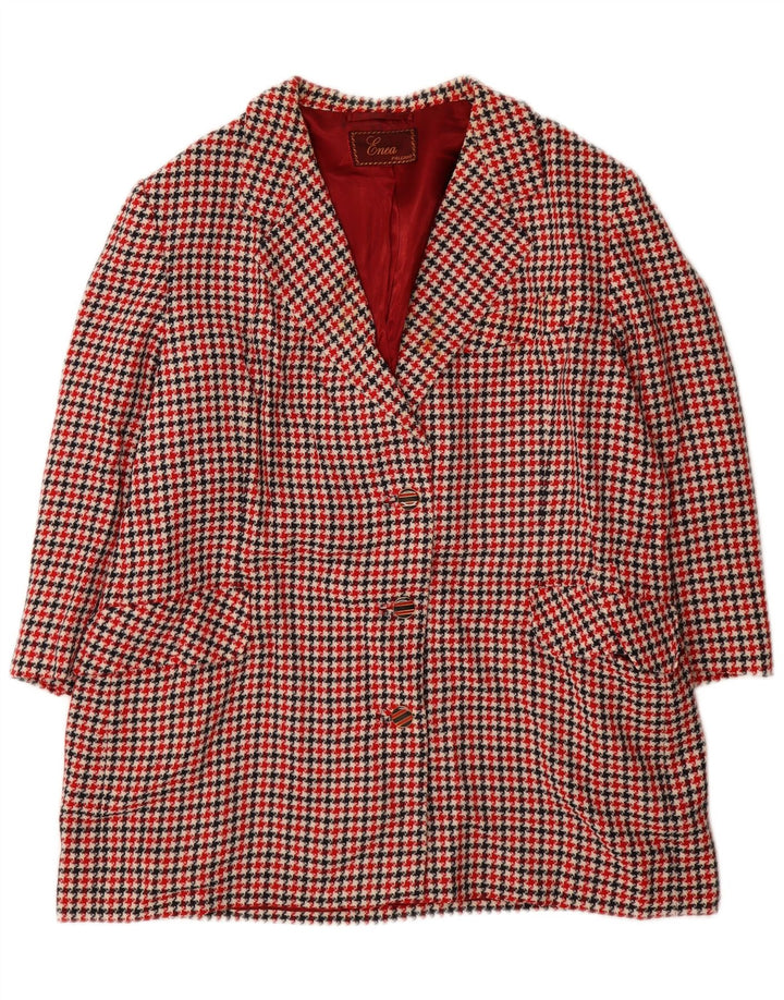 Vintage ženska jakna s 3/4 rukavima UK 16 Velika crvena houndstooth