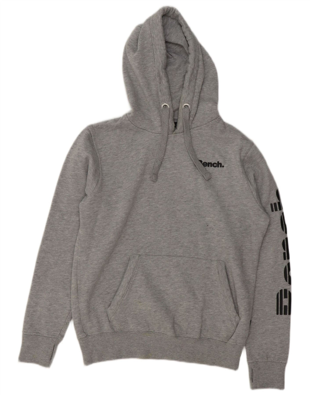 BENCH Mens Graphic Hoodie Jumper Small Grey Cotton