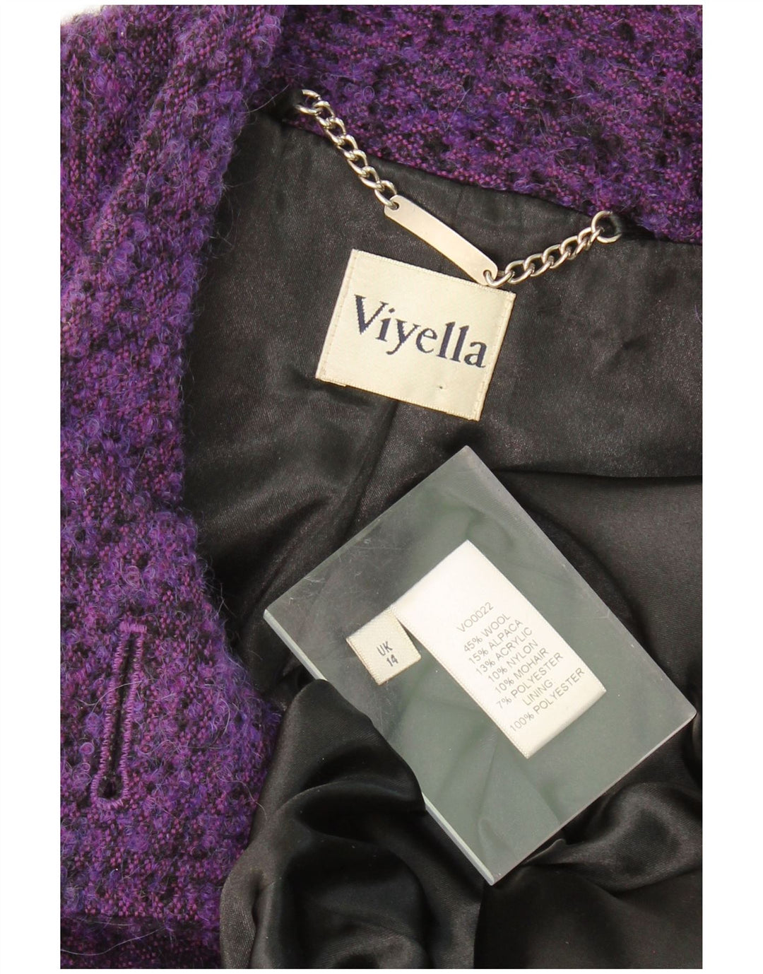 VIYELLA Womens Overcoat UK 14 Large Purple Flecked Wool
