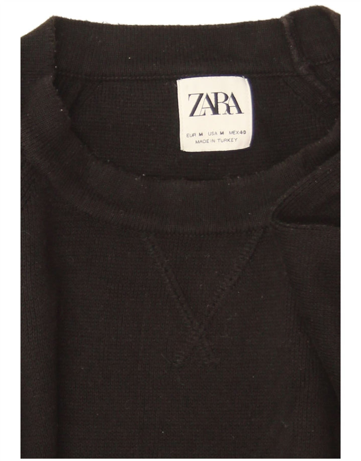 Zara ženski pulover s okruglim izrezom UK 14 srednje crni pamuk