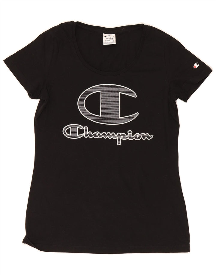 CHAMPION Womens Graphic T-Shirt Top UK 12 Medium Black Vintage Champion and Second-Hand Champion from Messina Hembry 
