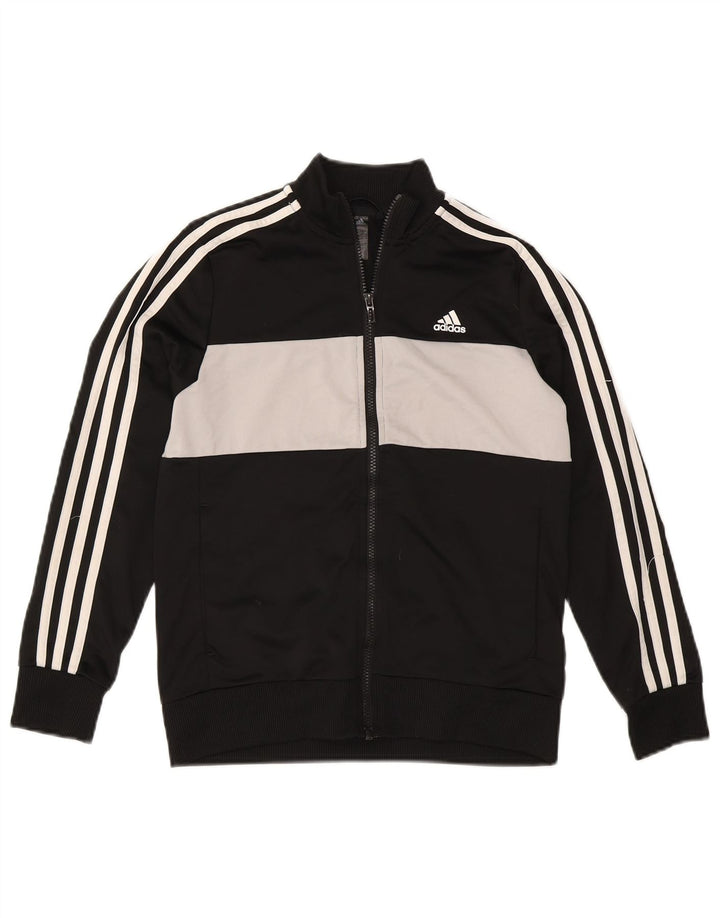 ADIDAS Boys Tracksuit Top Jacket 12-13 Years Black Colourblock Polyester