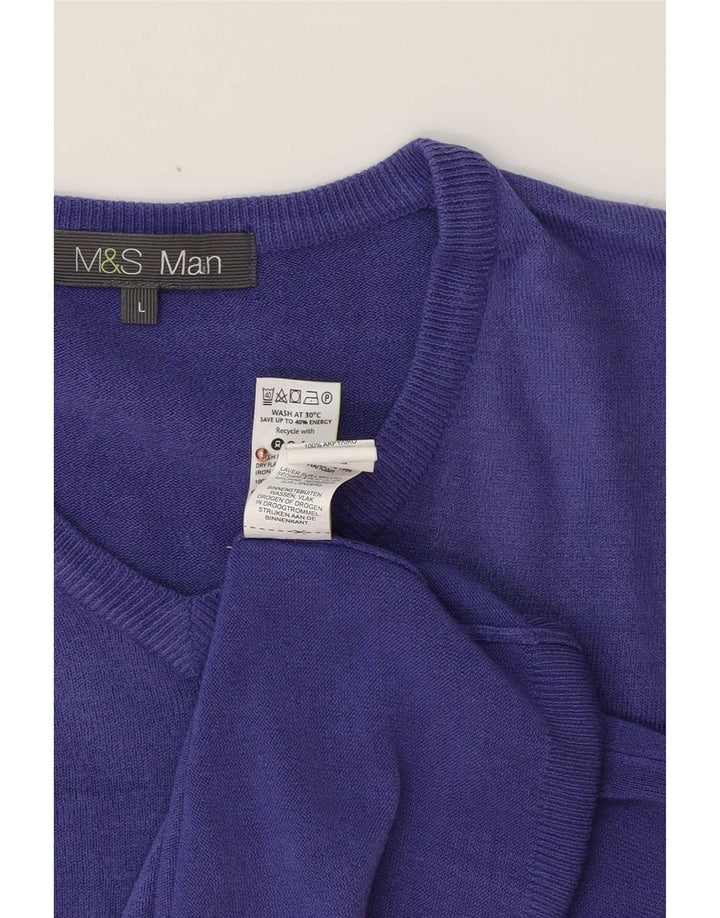 Veliki ljubičasti akrilni muški džemper s V-izrezom Marks & Spencer