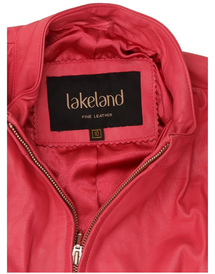LAKELAND Womens Crop Leather Jacket UK 10 Small Pink Leather