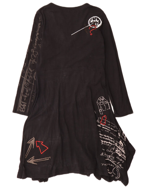 Desigual ženska grafička asimetrična haljina dugih rukava UK 18 XL crna