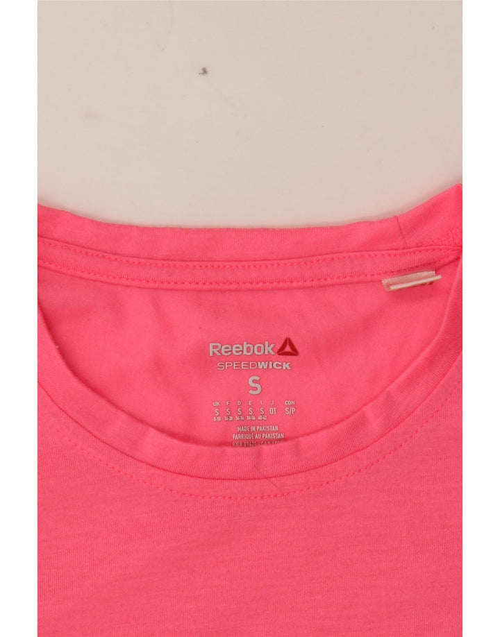 REEBOK Womens Graphic T-Shirt Top UK 8/10 Small Pink Polyester Vintage Reebok and Second-Hand Reebok from Messina Hembry 