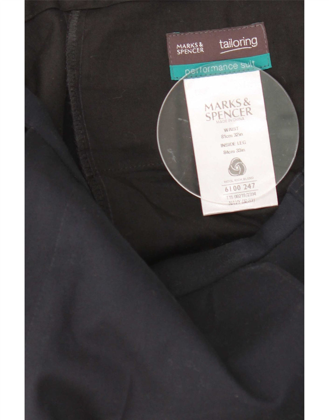 Marks & Spencer ženske hlače ravnog odijela W32 L33 tamnoplava vuna