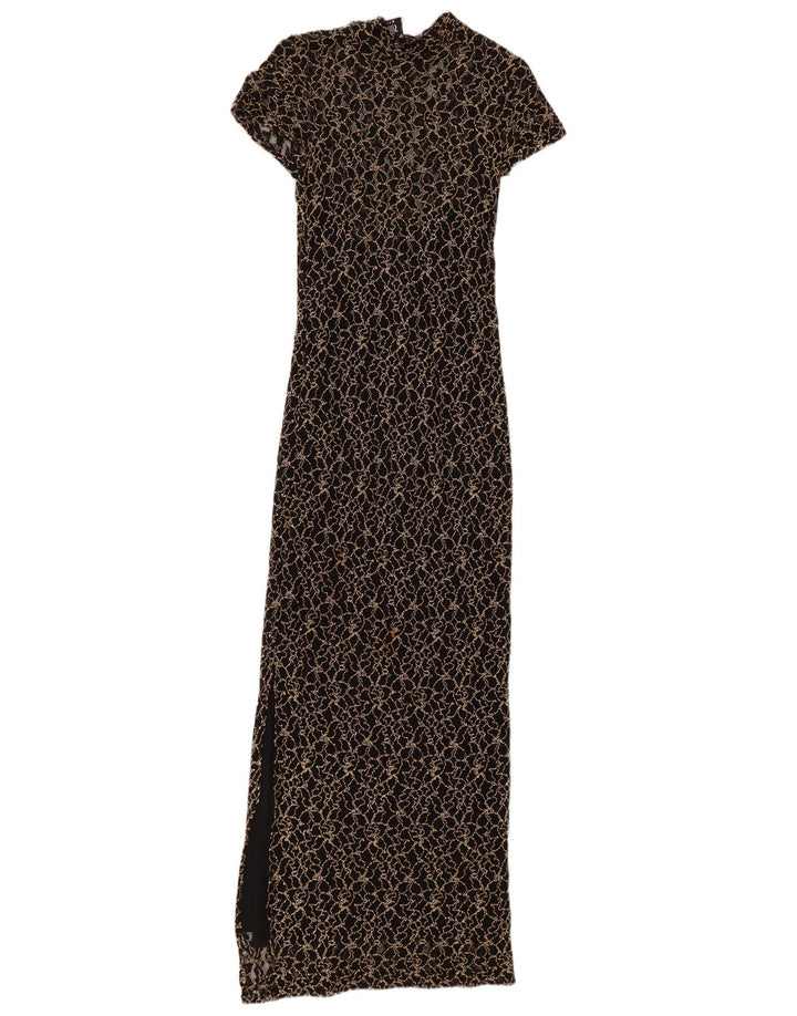 WALLIS Ženska sitna čipkasta maksi haljina UK 8 Mala crna cvjetna viskoza