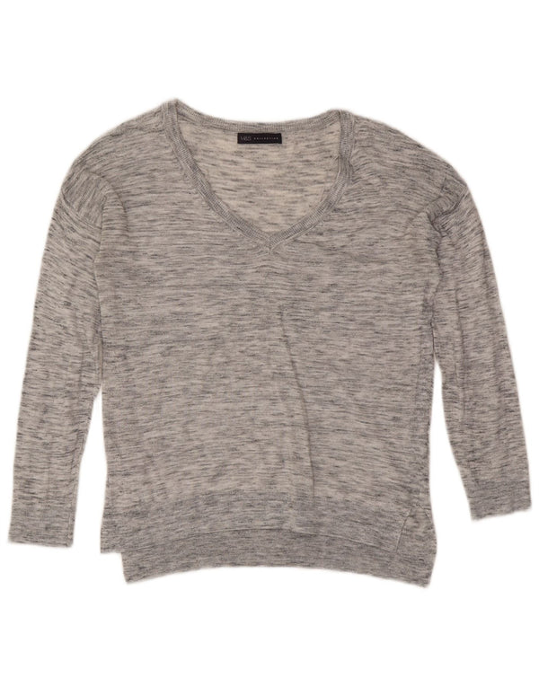 Marks & Spencer ženski džemper s V-izrezom UK 8 Small Grey Flected