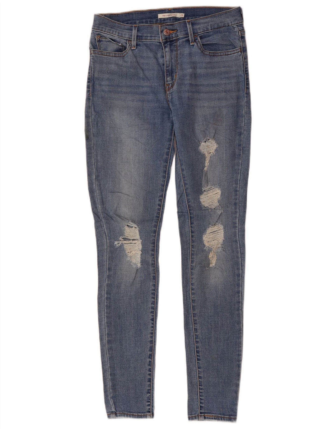 LEVI'S Ženske 710 Oštećene super uske traperice W28 L30 Plavi poliester