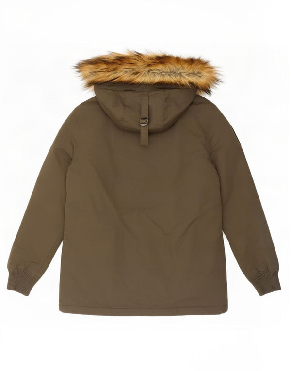 Superdry Womens Hooded Parka Jacket UK 16 Large Khaki Nylon