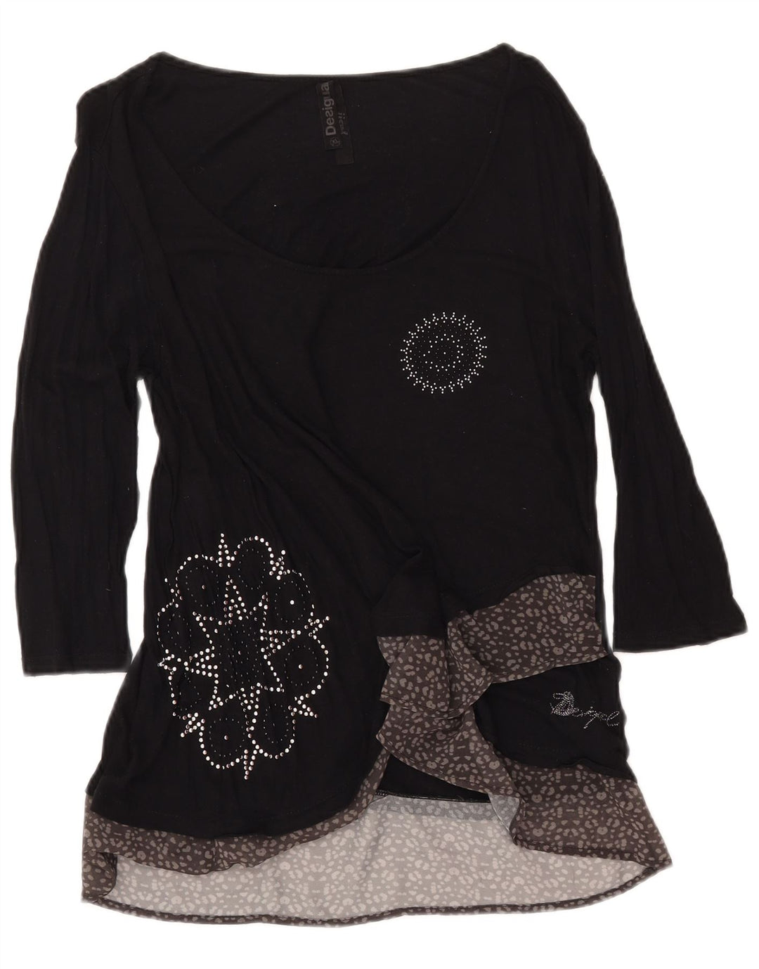 DESIGUAL Ženska majica s 3/4 rukavima UK 18 XL, crna, životinjski print, viskoza