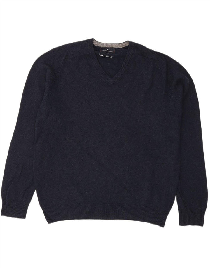 BLUE HARBOUR Mens V-Neck Jumper Sweater Medium Navy Blue Lambswool