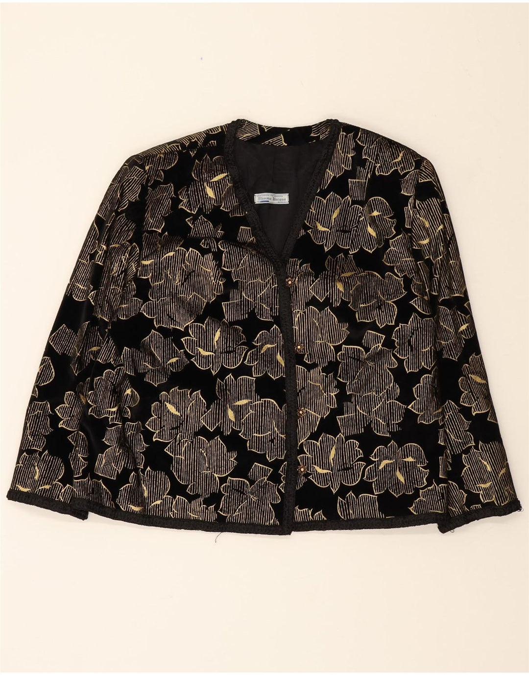 VINTAGE Womens 4 Button Blazer Jacket UK 16 Large Black Floral Vintage Vintage and Second-Hand Vintage from Messina Hembry 
