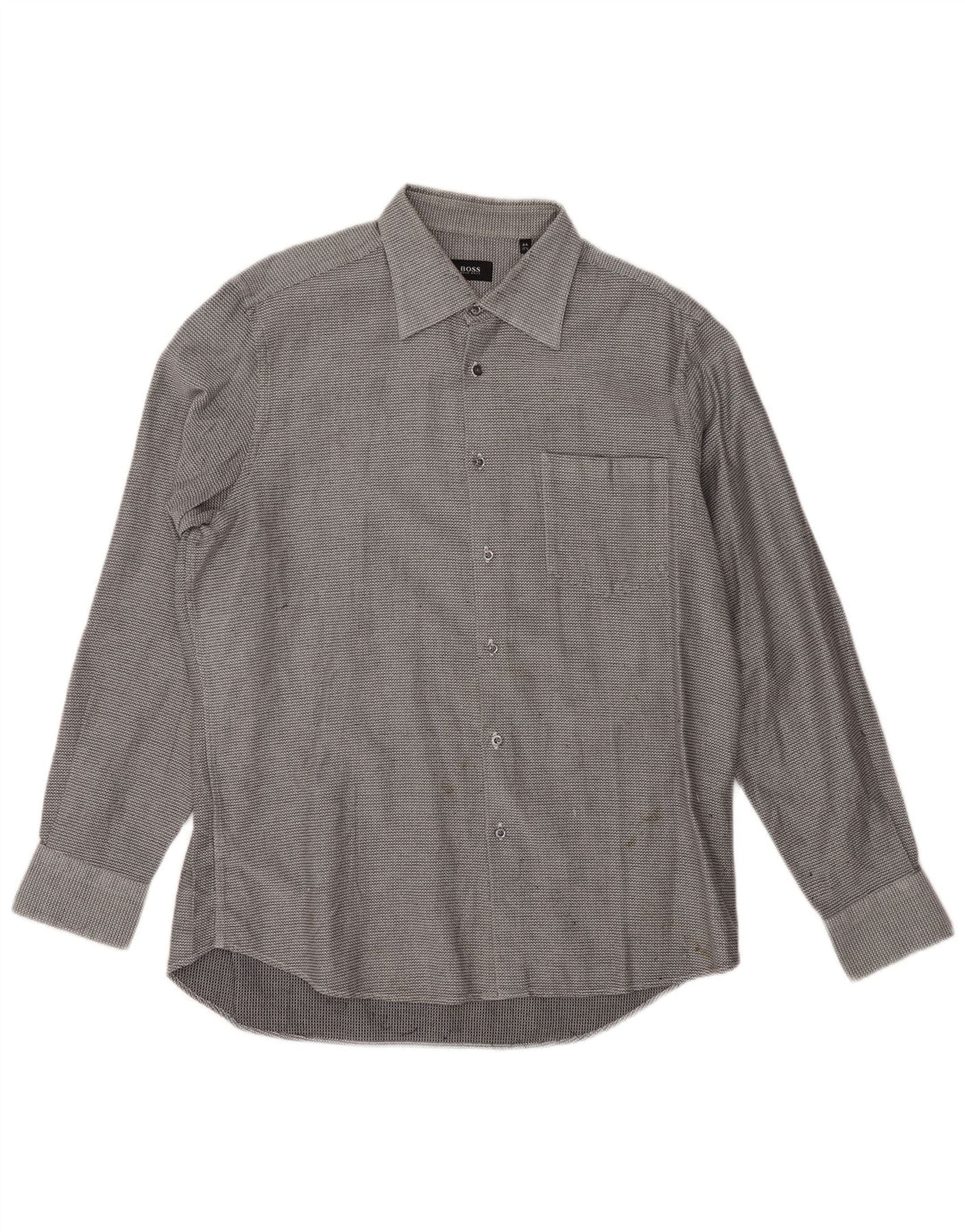 HUGO BOSS Muška košulja od flanela, veličina 17 1/2 44 XL sivi geometrijski pamuk