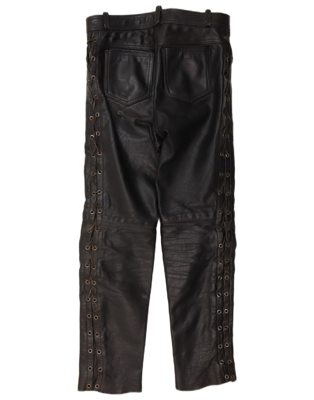 VINTAGE muške ravne kožne hlače W30 L30 crne