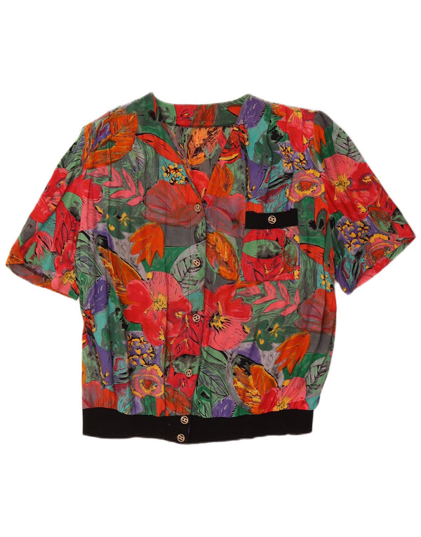 Vintage ženska košulja kratkih rukava UK 14 velikih raznobojnih cvjetnih