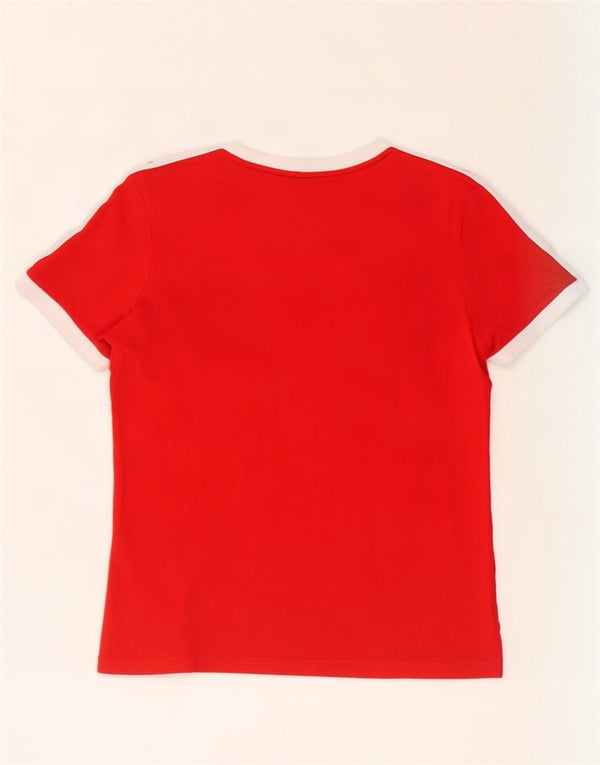 Adidas Womens T-Shirt Top UK 12 Medium Red Colourblock Cotton