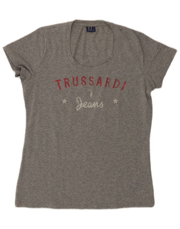 Trussardi Jeans Ženska grafička majica kratkih rukava UK 14 Large Grey Cotton