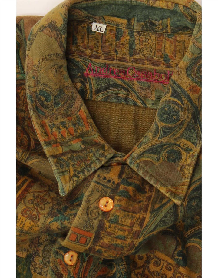 Vintage muška košulja s apstraktnim uzorkom XL kaki boje
