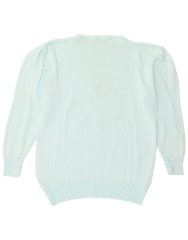 Vintage ženski džemper s veznim izrezom EU 44 XL tirkizni pamuk