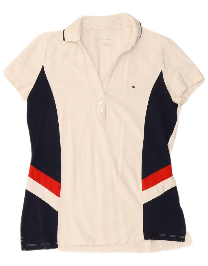 TOMMY HILFIGER Ženska polo majica UK 14 Veliki blok bijele boje