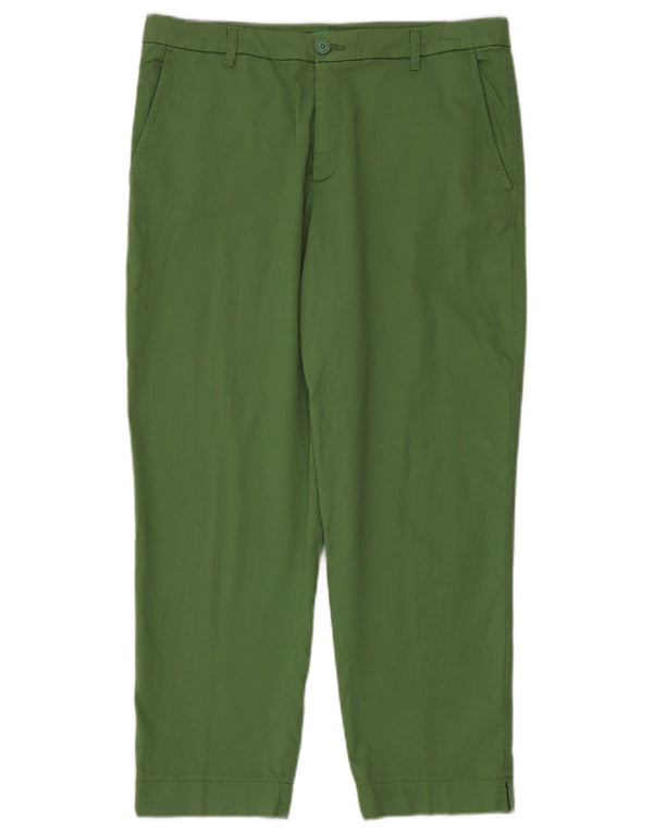 BENETTON Ženske ravne chino hlače UK 14 Large W32 L26 Zeleni pamuk