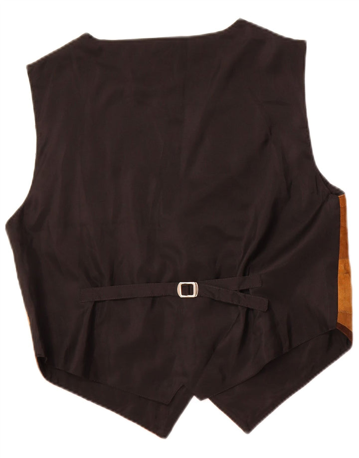 Vintage ženski prsluk od brušene kože UK 14 srednje smeđe patchwork kože