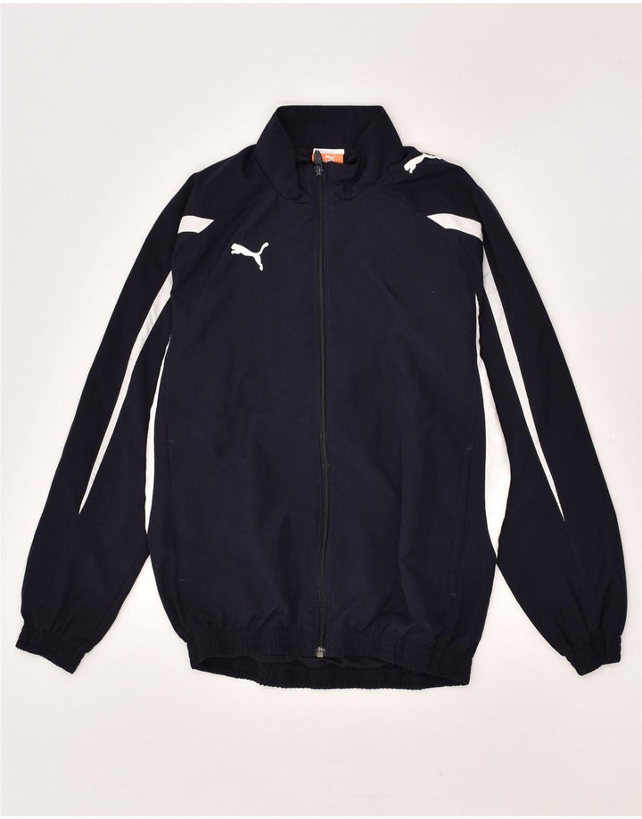 PUMA Boys Tracksuit Top Jacket 9-10 Years Navy Blue Colourblock Polyester | Vintage Puma | Thrift | Second-Hand Puma | Used Clothing | Messina Hembry 