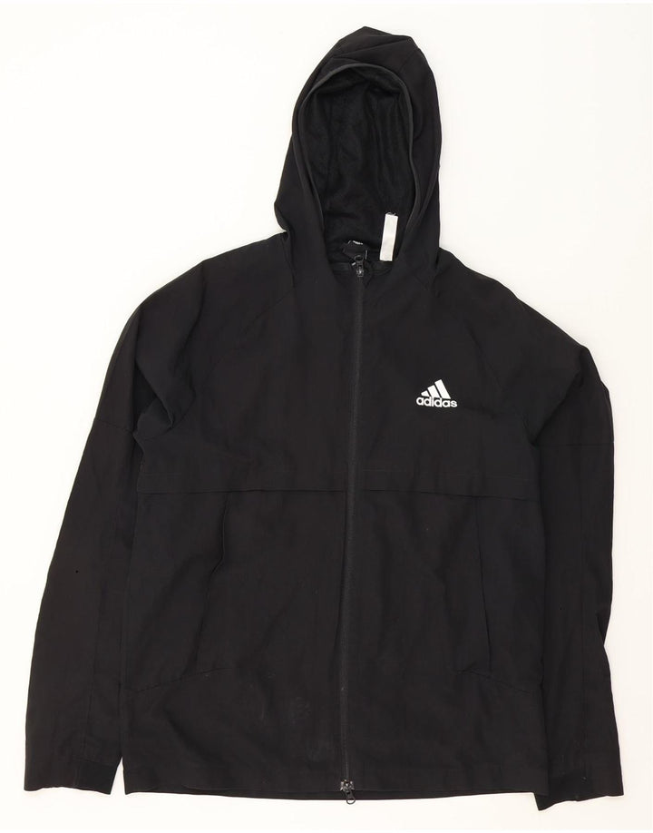 ADIDAS Mens Hooded Tracksuit Top Jacket Medium Black Polyester Vintage Adidas and Second-Hand Adidas from Messina Hembry 