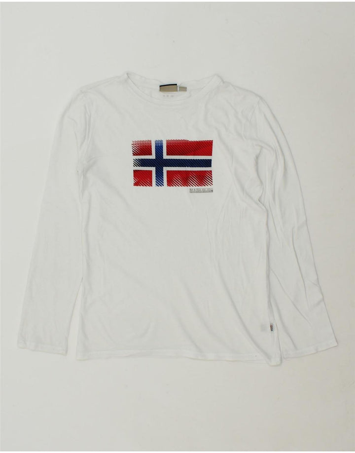 NAPAPIJRI Boys Graphic Top Long Sleeve 13-14 Years White Vintage Napapijri and Second-Hand Napapijri from Messina Hembry 