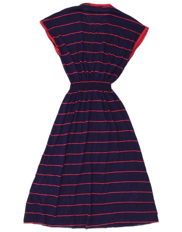 Vintage Womens Maxi Dress UK 12 Medium Navy Blue Striped Acrylic