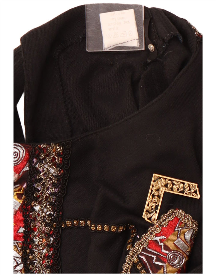 VINTAGE Ženska grafička majica dugih rukava UK 12 Srednje crni akril