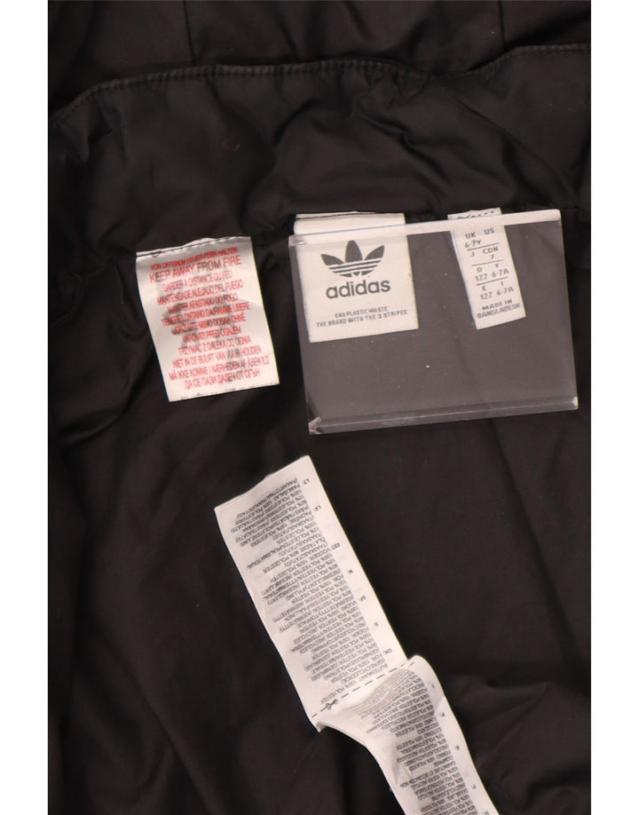 ADIDAS Boys Hooded Padded Jacket 6-7 Years Black Polyester