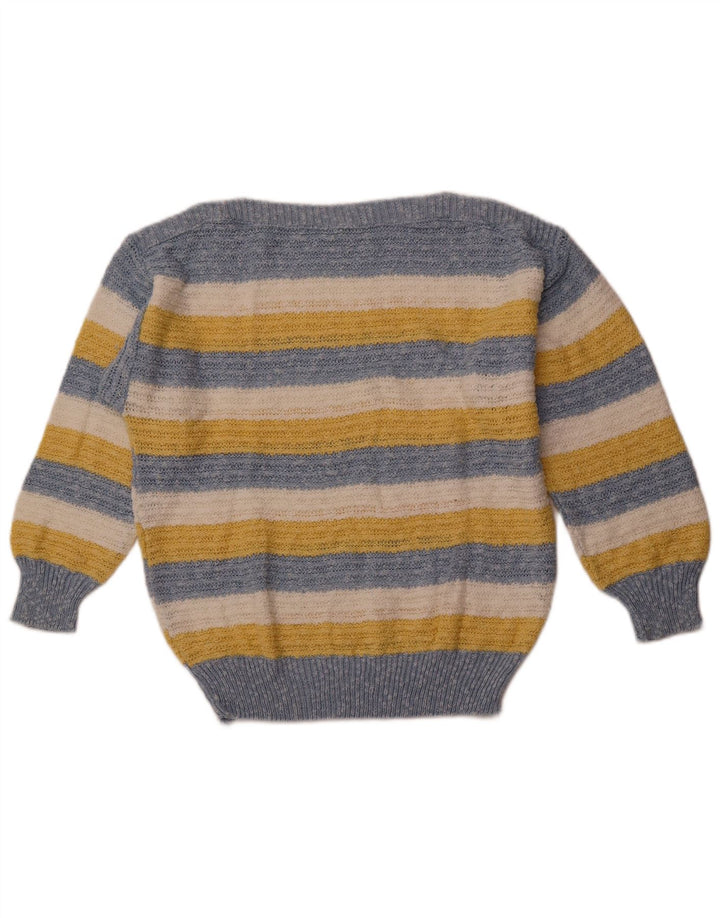 VINTAGE ženski džemper s veznim izrezom IT 42 pamuk na srednje plave pruge