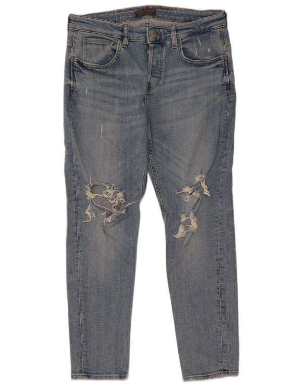 Zara Mens Distressed Slim Jeans EU 42 Large W32 L29 Blue Cotton