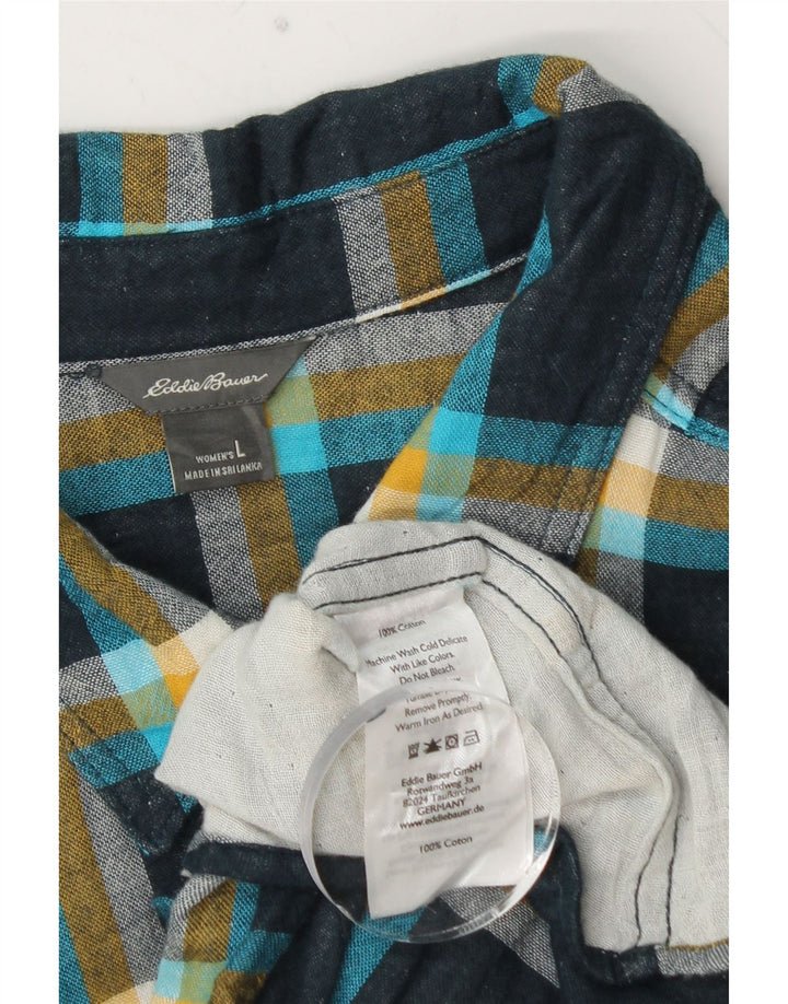 EDDIE BAUER Ženska flanelska košulja UK 16 Veliki tamnoplavi karirani pamuk