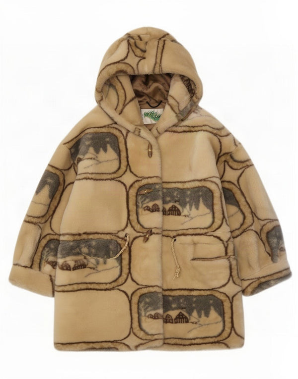Verde Piu ženski preveliki duffle kaput s kapuljačom UK 10 Small Beige Geometric